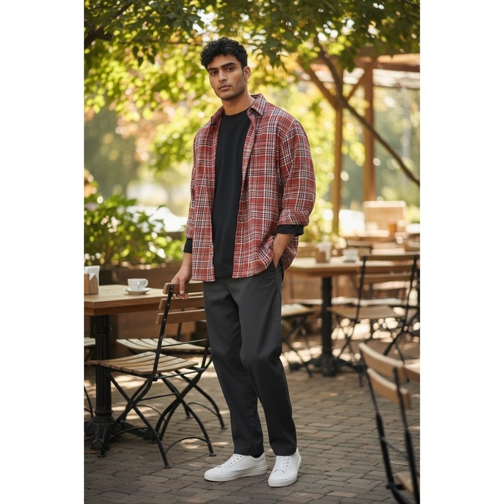 Hobbs Creek Mens Red Black Plaid Flannel Button Down Shirt Long Sleeve Large